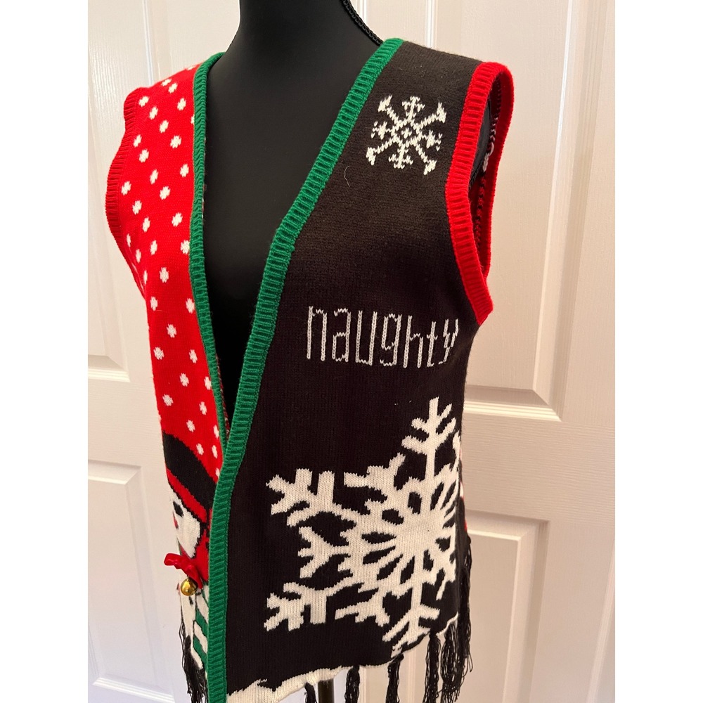 Icing Ugly Christmas Sweater Vest One Size Reversible Naughty Nice Bells Fringe